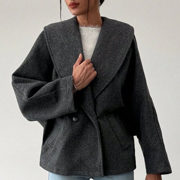 Grey Casual Women's Gray Elegant Wool Blend Lapel Coat - Picture 3 of 7